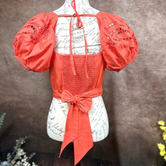 Band of the Free Tie Back Short Sleeve Entrada Top Orange S - Picture 9 of 15